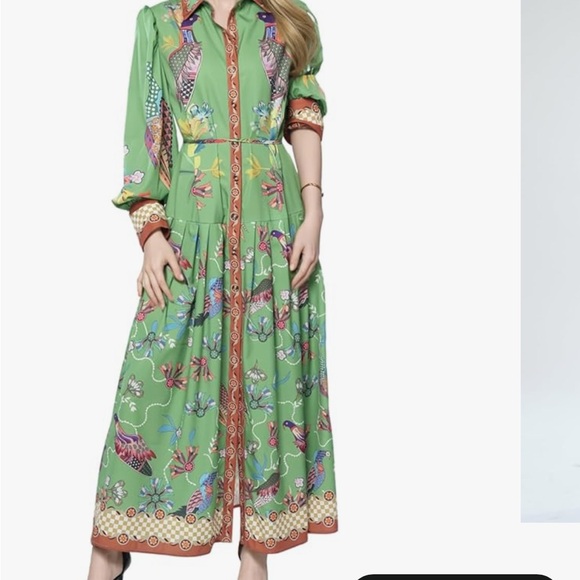 Chic Green Patterned Maxi Dress - Picture 9 of 10